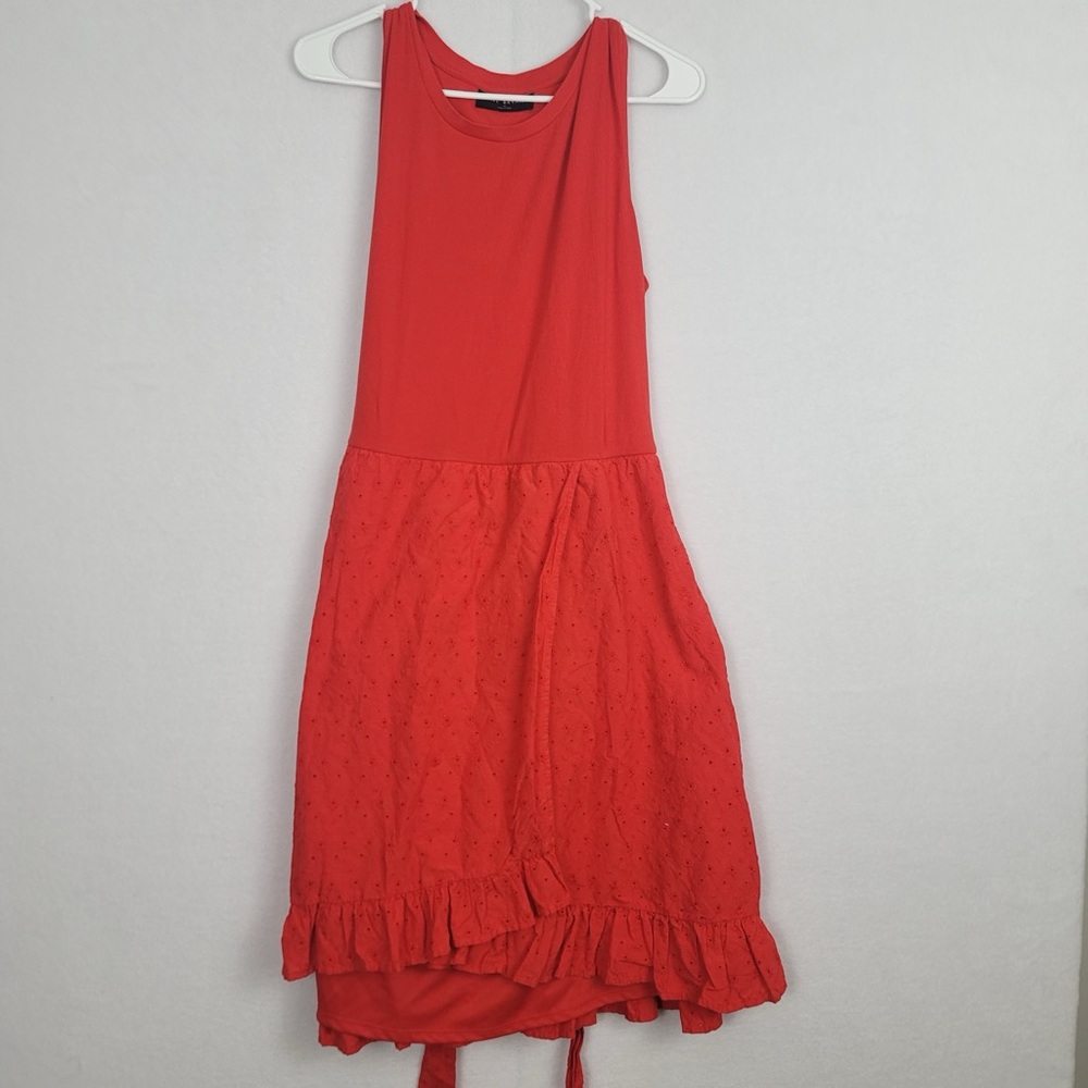 Lane Bryant Vibrant Red Plus Sz 20 Sleeveless Rib Knit Dress Tie Waist Ruffled